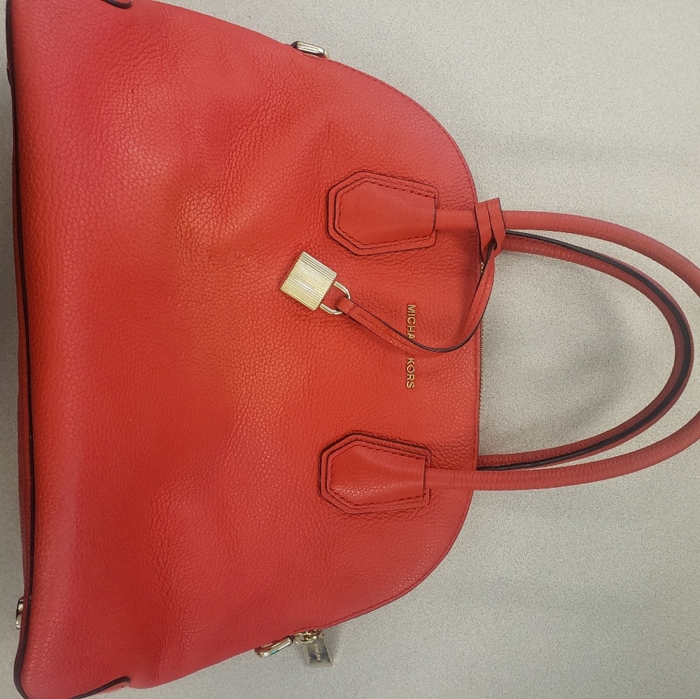 Michael Kors Red Pebbled Leather Footed HandB